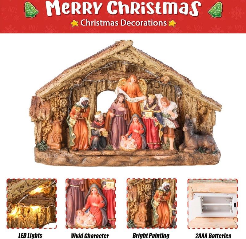 CHONSUN Nativity Sets 7 Inch Christmas Village Nativity Scene Indoor Manger Scene Christmas Village Xmas Tabletop Decorations Holiday Displays - Image 3